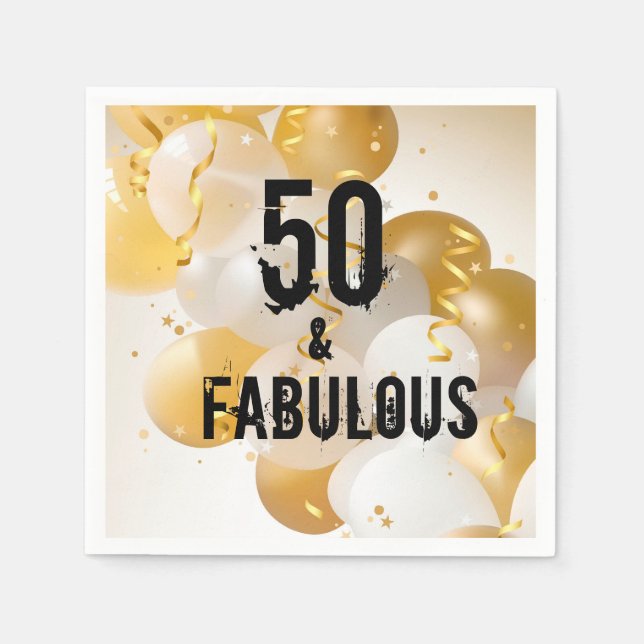 Guld White Balloons 50 och Fabulous Pappersservett (Framsidan)