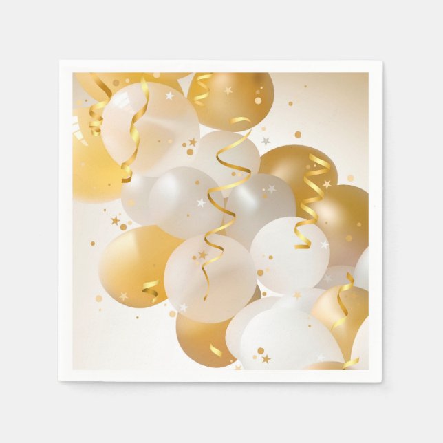 Guld & White Balloons Party Pappersservett (Framsidan)
