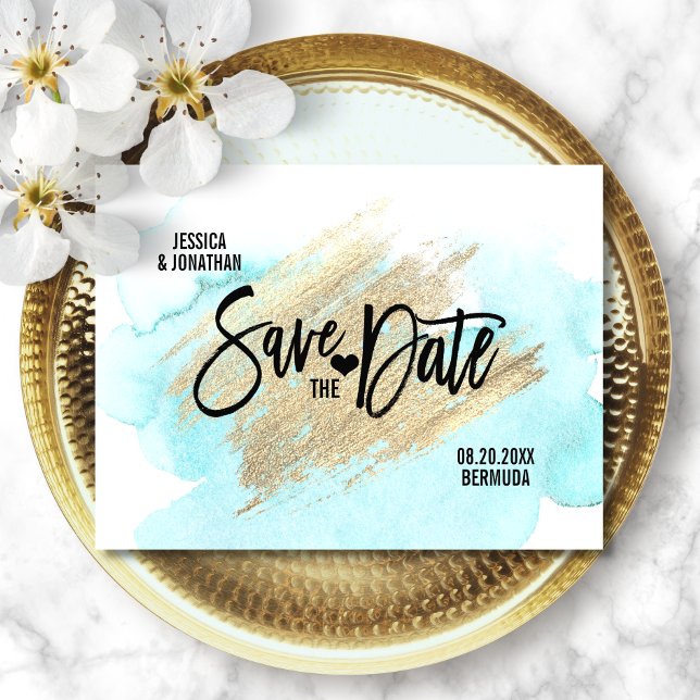 Guld White BEACH Destinationsbröllop SPARA DATUM Meddelande Vykort (Skapare uppladdad)