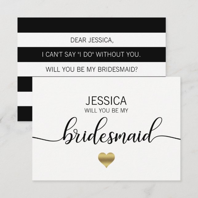 Guld White Black blir du min Bridesmaid? Inbjudningar (Fram/baksida)