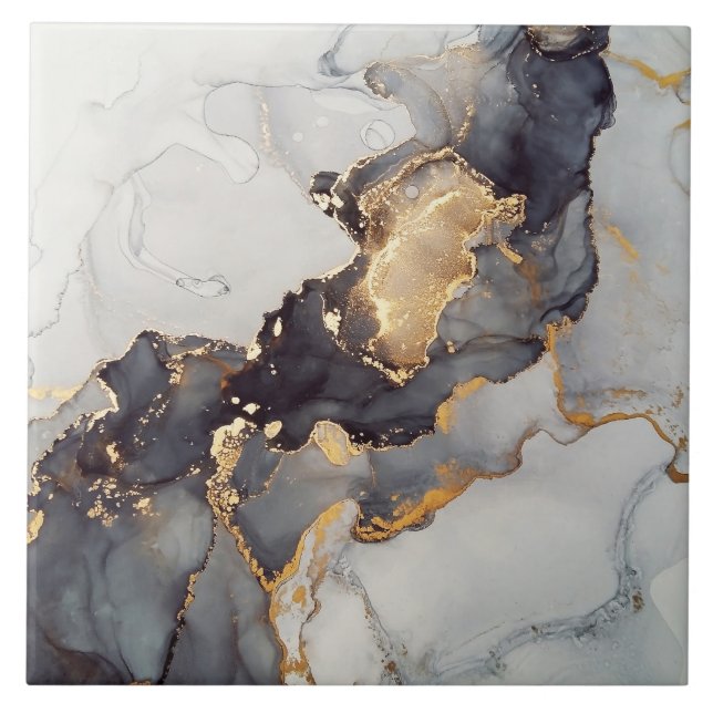 Guld White Black Marble Kakelplatta (Framsidan)