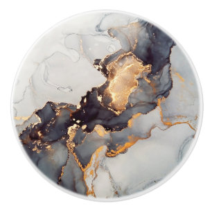 Guld White Black Marble Knopp