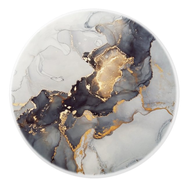 Guld White Black Marble Knopp (Framsidan)