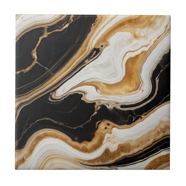 Guld White Black Marble Stones 3 Ceramic Tile Kakelplatta (Framsidan)