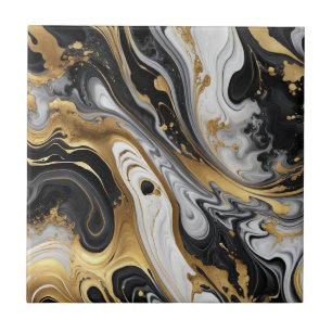 Guld White Black Marble Stones 4 Ceramic Tile Kakelplatta