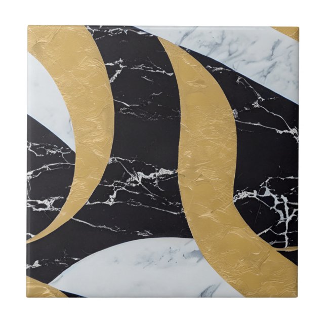 Guld White Black Marble Stones Ceramic Tile Kakelplatta (Framsidan)