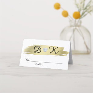Guld White Black Monogram Heart Bröllop Placeringskort