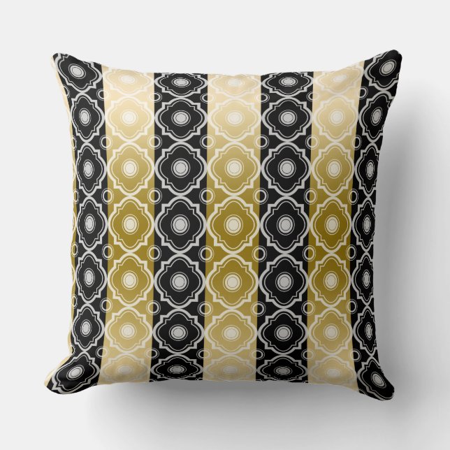 Guld White & Black Rand & Quatrefoil Geometric Kudde (Framsida)
