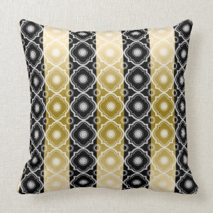 Guld White & Black Rand & Quatrefoil Geometric Kudde