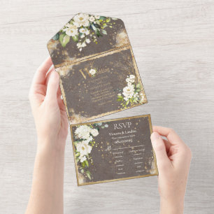 Guld White Blommigt Botanisk Elegant Rustic