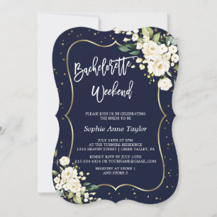 Guld White Blommigt Navy Bachelorette Helg Inbjudningar