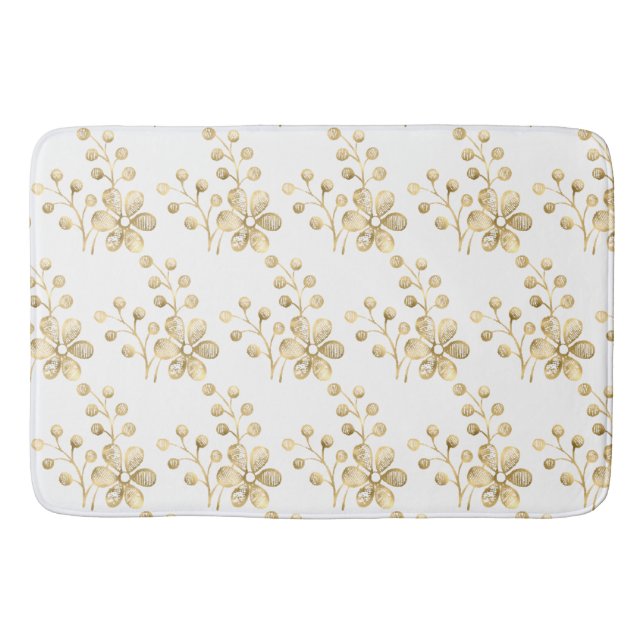 GULD WHITE BLOMMÖNSTER BATH MAT BADRUMSMATTA (Framsidan)