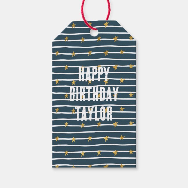 Guld White Blue Stars och stripes Presentetikett (Framsidan)