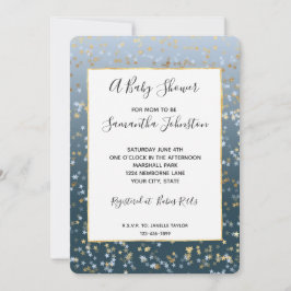 Guld White Blue Stars Shine Bright Baby Shower Inbjudningar