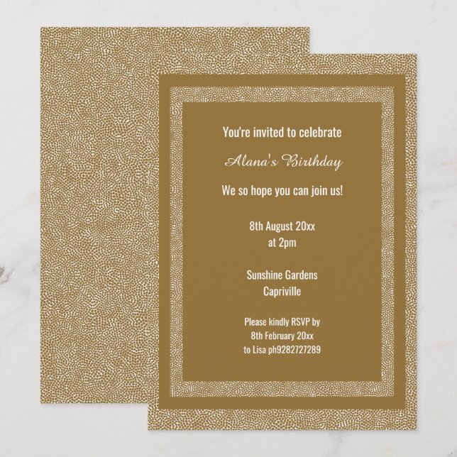 Guld White Bronze Modern Birthday-Anpassningsbar S Inbjudningar (Fram/baksida)
