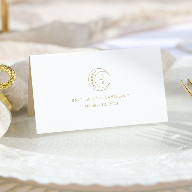 Guld White Celestial Bröllop Placeringskort (Skapare uppladdad)
