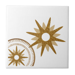 Guld & White Celestial Starburst Design Kakelplatta
