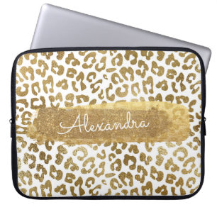 Guld & White Cheetah Print med Guld Glitter Laptop Fodral