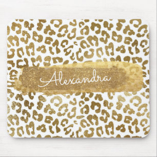 Guld & White Cheetah Print med Guld Glitter Musmatta