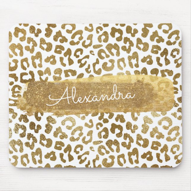 Guld & White Cheetah Print med Guld Glitter Musmatta (Framsidan)