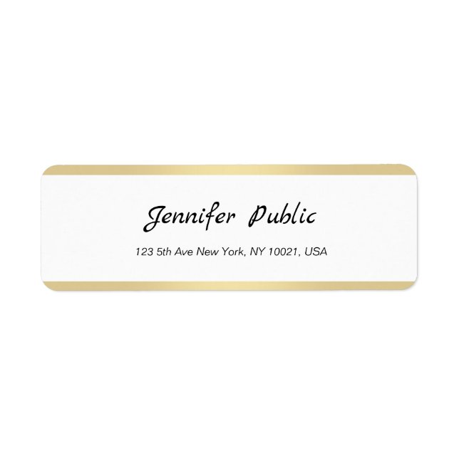 Guld White Chic Hand Script Enkel Returadress Etikett (Framsidan)