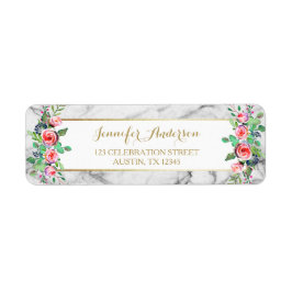 Guld White Chic Vacker Blommigt Ro Marble Returadress Etikett