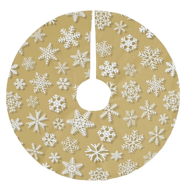 GULD & WHITE CHRISTMAS SNOWFLAKE MÖNSTER JULGRANSMATTA BORSTAD POLYESTER (Framsidan)
