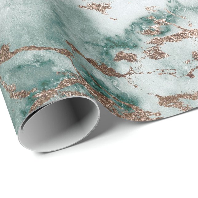 Guld White Deep Grönt Marble Stone Grått Teal Presentpapper (Rullad Hörn)