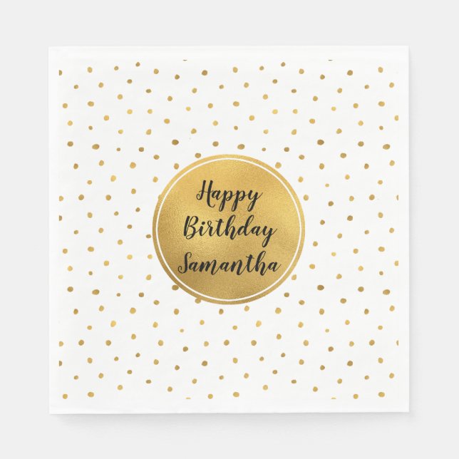 Guld White Dots Birthday Pappersservett (Framsidan)