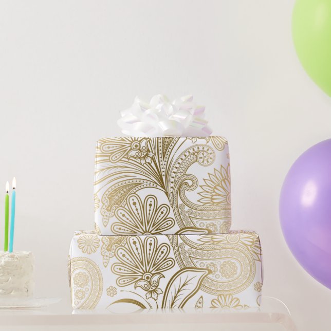 Guld & white elegan vintage blommigt paisley mönst presentpapper (Festgåvor)