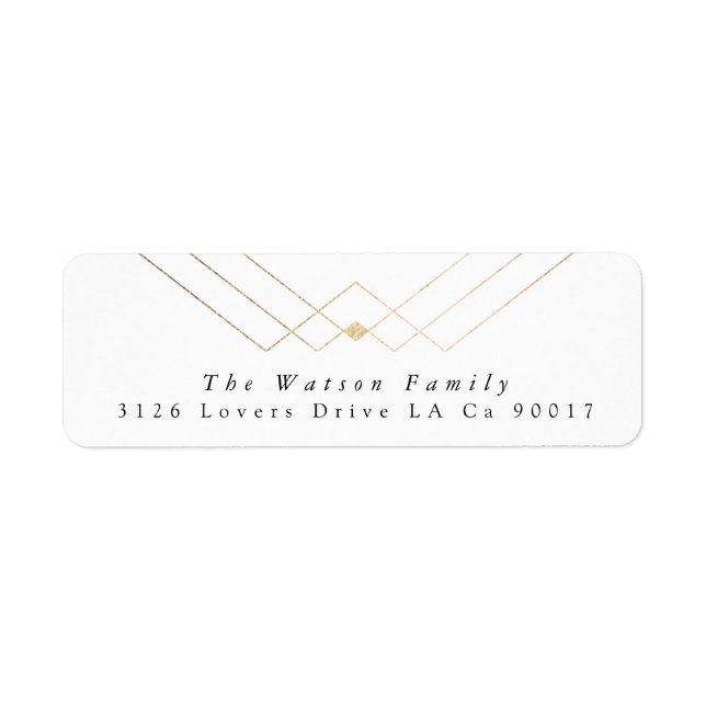 Guld White Elegance Diamond Geo Deco Bröllop Returadress Etikett (Framsidan)