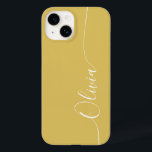 Guld White Elegant Calligraphy-skript Namn<br><div class="desc">Guld White Elegant Calligraphy Script Anpassningsbar Personlig Namn iPhone 14 Smart Phone Case har en modern och enkel design för trendig och snyggt med personligen namn i elegant i guld-handskriven calligraphy-skripttypografi på bakgrund. Designad av ©Evco Studio www.zazzle.com/store/evcostudio</div>