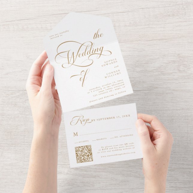 Guld & White Elegant Classy Calligraphy Bröllop (Avrivbar del)