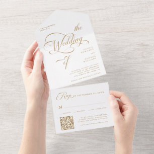 Guld & White Elegant Classy Calligraphy Bröllop