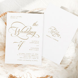 Guld & White Elegant Classy Calligraphy Bröllop Inbjudningar