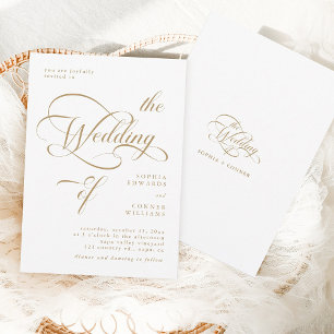 Guld & White Elegant Classy Calligraphy Bröllop Inbjudningar