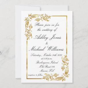 Guld White Elegant Glamoral Informal Bröllop Inbjudningar