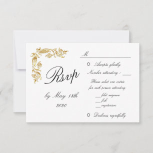 Guld White Elegant Glamous Bröllop OSA Kort