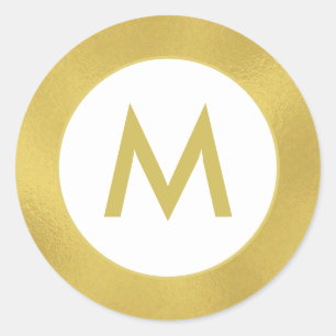 Guld White Elegant Monogram Sticker försegling Runt Klistermärke