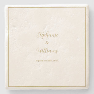 Guld White Elegant Simple Namn Bröllop Gift Favor Stenunderlägg