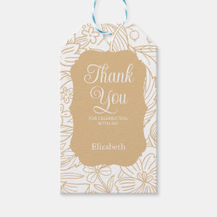 Guld White Flora Girl Birthday Tack Presentetikett