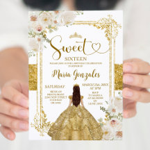 Guld & White Flowers Sweet sixteen Krona Birthday