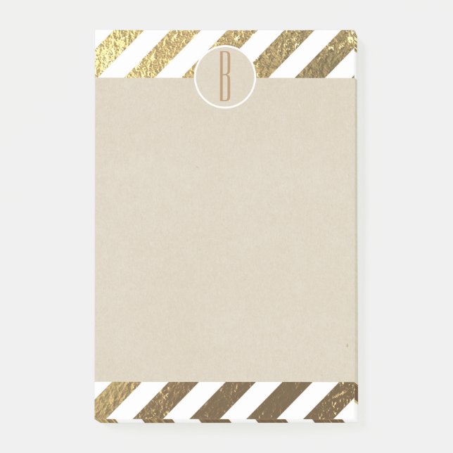 Guld & White Foil Rand Kraft Rustic Monogram Post-it Block (Framsida)