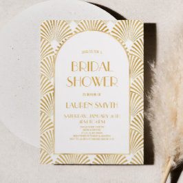 Guld White Geometric Art Deco-Möhippa Inbjudningar