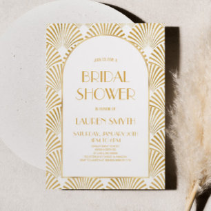 Guld White Geometric Art Deco-Möhippa Inbjudningar