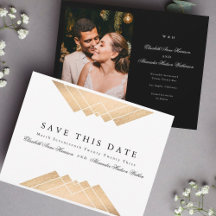 Guld White Geometric Gatsby Foil Save Date