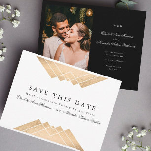 Guld White Geometric Gatsby Foil Save Date Meddelande
