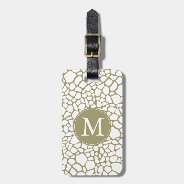 Guld White Giraffe Print Monogram Bagagebricka (Vertikal Framsida)