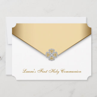Guld White Girls First Heliga Communion Inbjudningar