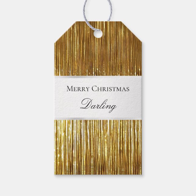 Guld White Glam Tinsel Rand Gift Märkres Presentetikett (Framsidan)